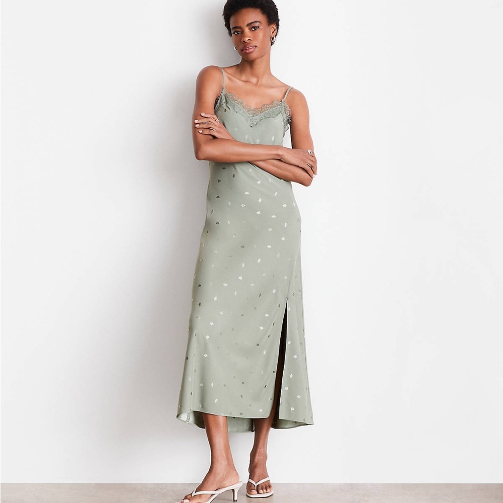 Sage Green Lace-Trim Slip Dress